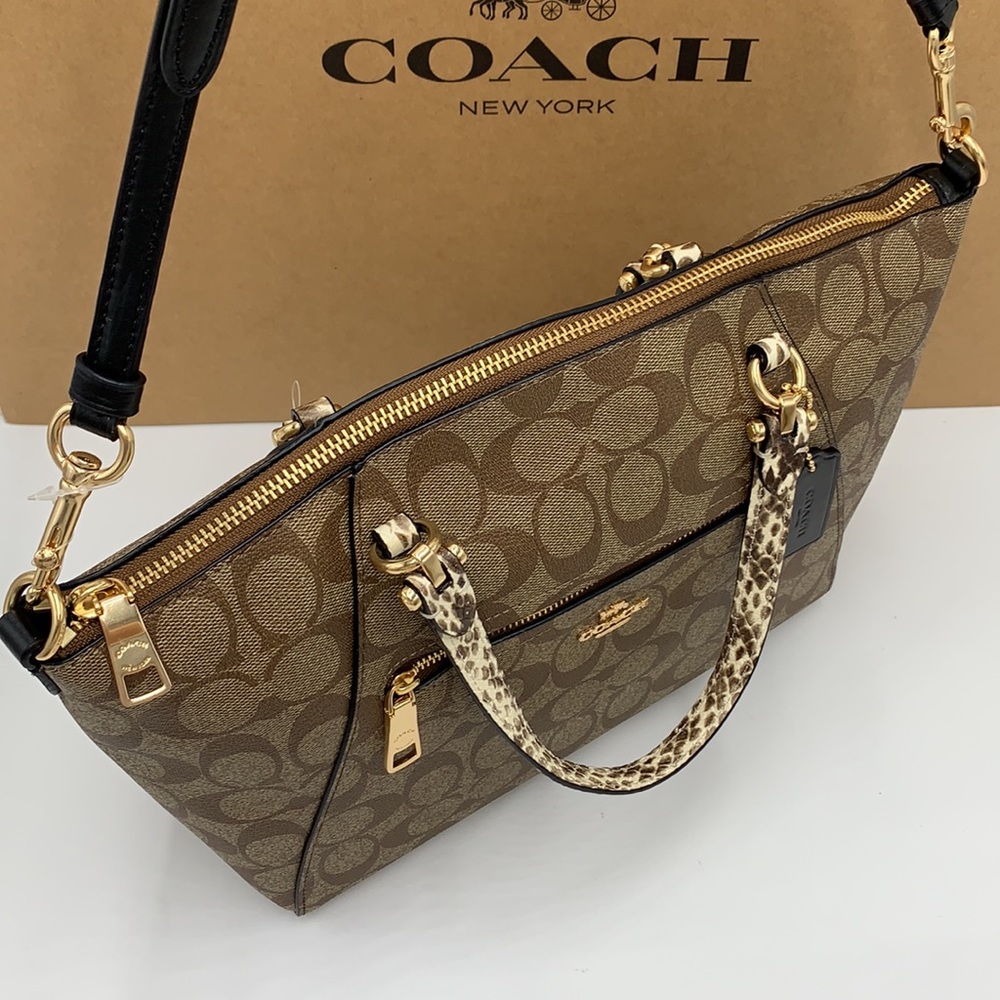 COACH Prairie Satchel / Shoulder In Colorblock Signature Canvas Khaki/Bl… - Picture 5 of 16